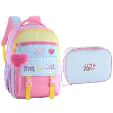 Imagem de Kit Mochila Candy Colorido Estrela Holográfico Com Chaveiro Pompom Estojo Box Juvenil (MF8234-AZUL)