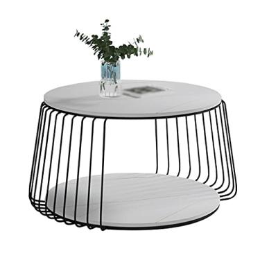 Imagem de Mesa de centro de design simples, mesa de café, mesa de pedra de ferro forjado, mesa de chá industrial, mesa de coquetel, usada para sala de estar, quarto, escritório, mesa lateral minimalista para