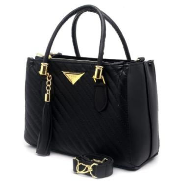 Imagem de Bolsa Bordada Feminina Média de Couro Sintético – Design Elegante e Casual com Alça de Ombro e Transversal, Ideal para o Dia a Dia (PRETA)