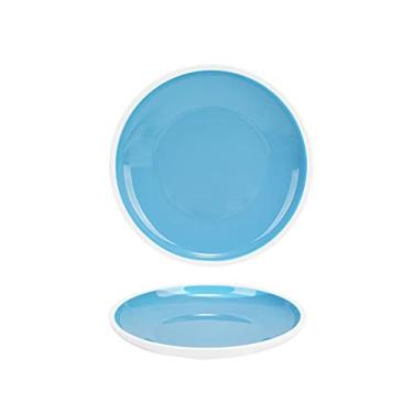 Imagem de Prato de serviço, pratos de jantar, grandes pratos de jantar redondos para uso interno e externo, seguro para lava-louças (cinza e azul claro) pratos (cor: azul claro, tamanho: 27 cm)