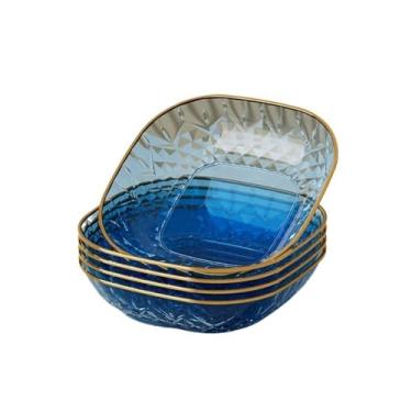 Imagem de hezhuhe2258 Caixa de lanche conjunto de 5 tigelas de molho prato de salada de frutas borda empilhável sala de estar decoração de casa utensílios de mesa (azul)