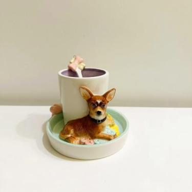 Imagem de Minigift Conjunto de xícara e pires de caneca de café animal de cerâmica, 200 ml (192.8 g) 3D pintado à mão xícara de chá com colher (marrom)