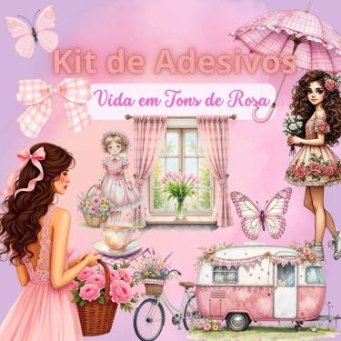 Imagem de Kit 4 Adesivos Scrapbook Biblia Journal Vida em Tons de Rosa