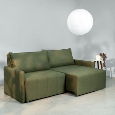 Imagem de Sofá Cama Retrátil e Reclinável 3 Lugares 180cm em Linho Baraúna Cabecasa Madeiraoriginals Verde