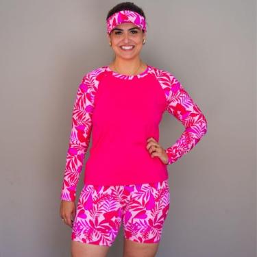 Imagem de Conjunto Blusa Uv + Short De Praia + Brinde Viseira Plus Size Moda Pra