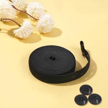 Imagem de Cordão de borracha elástico plano, faixa elástica de 3/10.2 cm de largura, apertador de cintura para roupas, peruca (preto, 5,5 jardas)