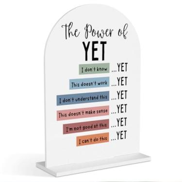 Imagem de The Power of Yet, Placa de mentalidade de crescimento, lembrança de mesa de acrílico, decoração de escritório de terapia, decoração de escritório de conselheiro, placa de saúde mental