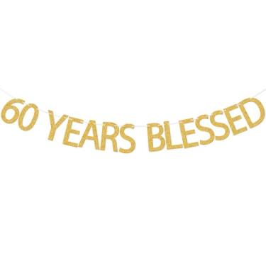 Imagem de Faixa de aniversário de 60 anos, 60 Years Blessed Gold Glitter, Happy 60th Wedding Anniversary Party Decorações (PRÉ-FORTE)