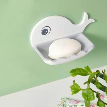 Imagem de Saboneteira não perfurada em forma de baleia, caixa de sabão de ralo de banheiro, rack de armazenamento montado na parede, mantenha as barras de sabão limpas a seco, branco