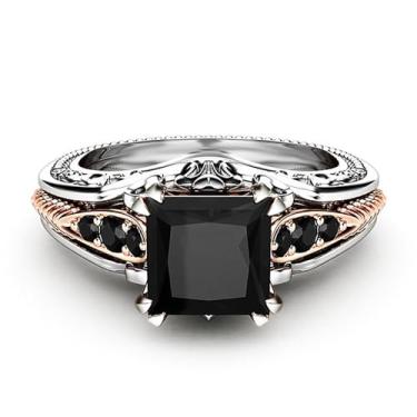 Imagem de Anéis charmosos de pedra preta para mulheres, joias de noivado em dois tons, 8, Latão, Zircônia cúbica