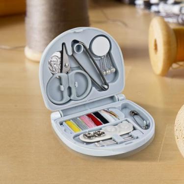 Imagem de Kit de costura portátil, caixa básica de costura de emergência com agulhas, fios, botões, tesoura, mini kit de caixa de costura de viagem para mulheres iniciantes e adultos (azul claro)