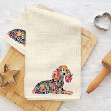 Imagem de Toalhas de cozinha vintage coloridas poodle, pano de prato de microfibra absorvente decorativo artístico toalha de chá, toalhas de mão waffle para cozinha, casa, banheiro, presentes para amantes de