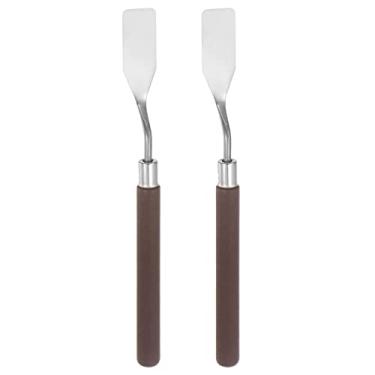Imagem de Generic 2 facas de paleta nº 1 de 16 mm de largura, espátula plana de aço inoxidável, faca de palete de pintura com cabo de madeira para mistura de tela acrílica a óleo e espalhamento