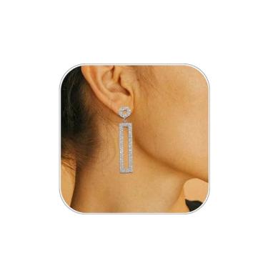 Imagem de Brincos longos de strass com pingente retangular para festa de formatura e casamento para mulheres, joias de noiva