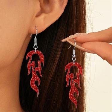 Imagem de Brincos de fogo de chama para mulheres, leve, acrílico, punk, elemento fogo, exagerado, Halloween, cosplay, festa, bijuteria, Middle, Acrílico, Sem pedra preciosa