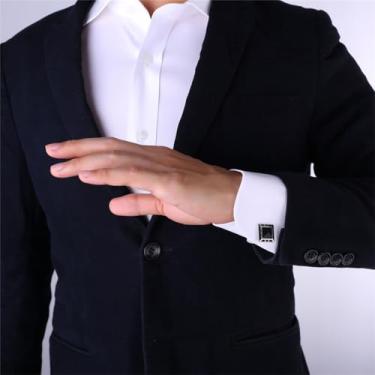 Imagem de Abotoaduras para homens abotoaduras quadradas camisas acessórios, One Size, Aço inoxidável, Sem Pedra Preciosa