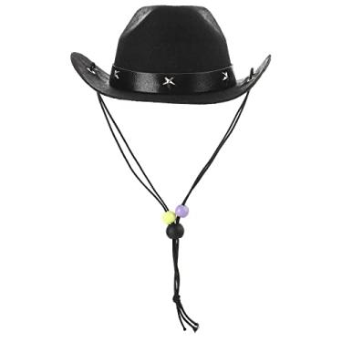 Imagem de Chapéu de cachorro engraçado para cães e gatos chapéu de cowboy ajustável para fotos de verão (preto)