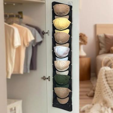 Imagem de Suporte de parede organizador de chapéu de feltro – Rack de armazenamento dobrável com 7 tampas para armário e viagem (preto)