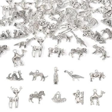 Imagem de 50 pingentes de liga de animais de estilo tibetano, prata antiga, zebra, coala, veado, camelo, leopardo, suricato, zoológico, animais, pingentes para pulseira faça você mesmo, chaveiro para fazer