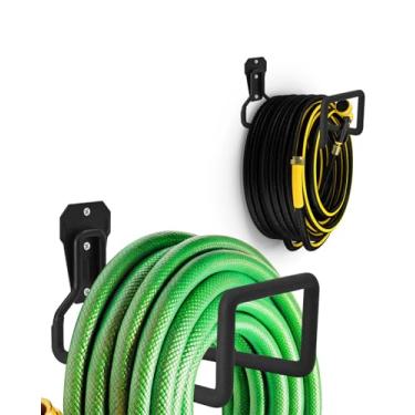 Imagem de Suporte de mangueira de jardim de metal resistente - carretel de mangueira de montagem na parede para garagem e uso ao ar livre, gancho de mangueira resistente e durável para mangueira de água, cabo