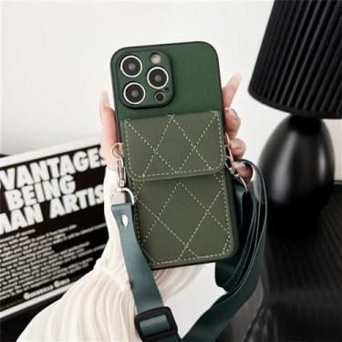 Imagem de Capa de telefone crossbody de couro para iPhone 15 14 13 12 11 Pro XS Max XR X 7 8 6 6S Plus Carteira com capa de suporte de cartão, verde, para iPhone 7Plus (8Plus)