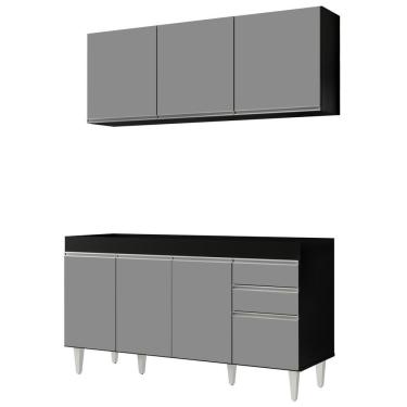 Imagem de Armário Aéreo Argélia E Balcão Gabinete Para Pia 150cm Sem Tampo Marrocos Preto/cinza - Lumil Móveis