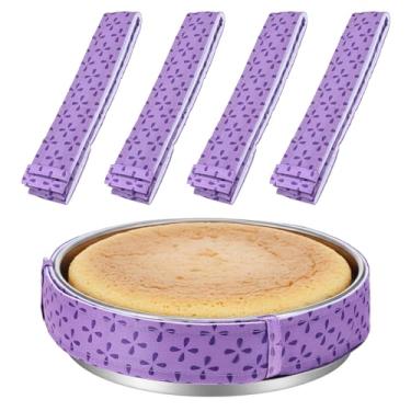 Imagem de 4 tiras de bolo para assar até mesmo formas de bolo, tiras úmidas, absorventes e espessas, para formas de bolo, cozinha, padaria, restaurante, evita topos abobadados com bordas rachadas, suprimentos