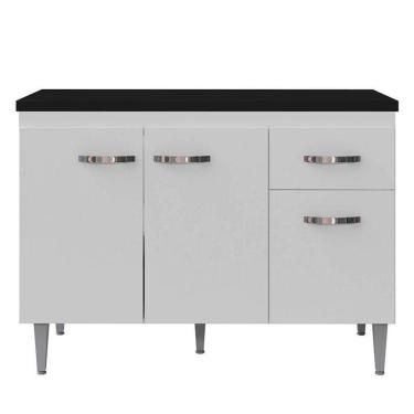 Imagem de Balcão De Cozinha Gabriela Branco Flex Com Tampo 120 Cm Preto Fosco - Ajl