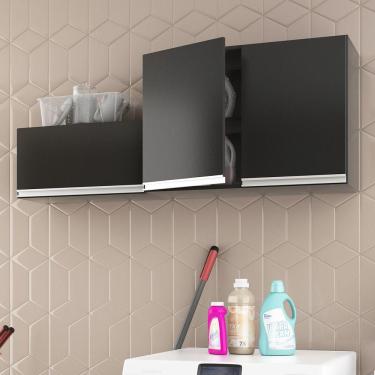 Imagem de Kit área De Serviço E Lavanderia Com 02 Armários Aéreo 80cm 100% Mdf Preto - Abmaza