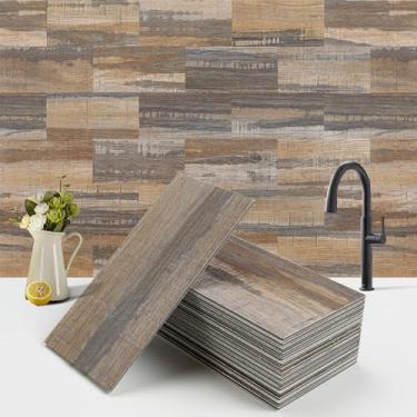 Imagem de 100 peças de azulejo de parede de revestimento de pedra sintética, revestimento impermeável de PVC grosso no metrô para cozinha, banheiro, lavanderia, lareira - 7,6 cm x 15,2 cm