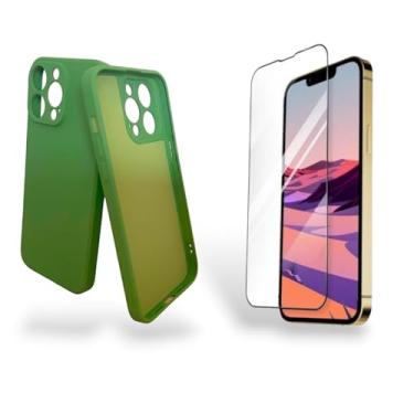 Imagem de Capinha Protetora com Interior Aveludado e Película de Vidro Temperado para iPhone Pro Max 14, Silicone, Proteção Completa (Verde)