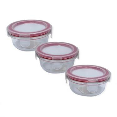 Imagem de Genérico Conjunto de 3 Potes Herméticos Redondos, Vidro, Branco, Tampa Giratória, Base Giratória 360°, Para Armazenamento de Cereais, 30 x 15 x 25 cm