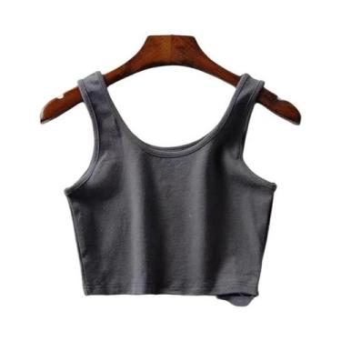 Imagem de Top Cropped de Algodão Feminino - Sexy, com Decote U, BR-G, Cinza