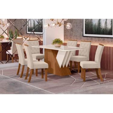 Imagem de Conjunto: Mesa De Cozinha Epic Tampo Madeirado C- Vidro 160x90cm E 6 Cadeiras Vita Nature-linho - Henn