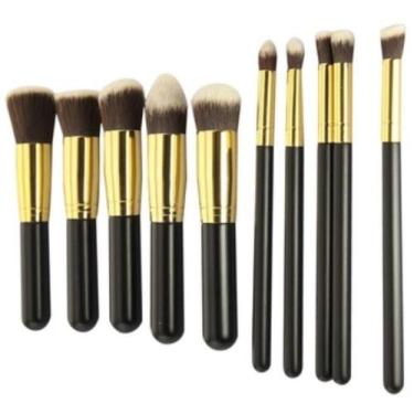 Imagem de Kit 10 Pinceis Para Maquiagem Kabuki Preto com Dourado - Kabuki Maquia