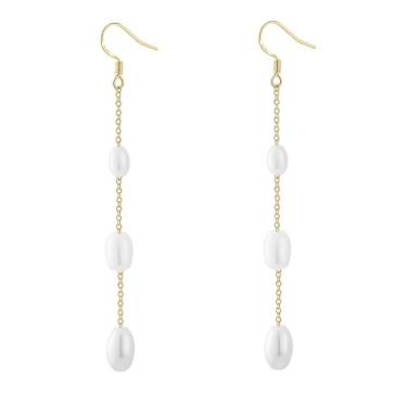 Imagem de Cuzmly Brincos pendentes para mulheres, brincos pendentes banhados a ouro 14 k na moda, brincos fofos de ouro, longos e simples, zircônia cúbica, joias hipoalergênicas para mulheres, Latão, Sem pedra