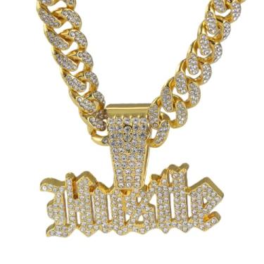 Imagem de GuoShuang Colar feminino com pingente HUSTLE com elos cubanos, corrente cubana Miami de 45,7 cm, joia hip hop, para mulheres
