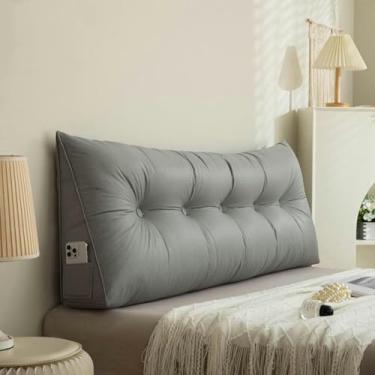 Imagem de Almofadas de cabeceira triangulares grandes, almofada de cunha, almofada de leitura, almofada de cabeceira de cor sólida, tecnologia limpável, capa de pano para descanso de cama