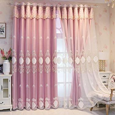 Imagem de Cortina blecaute de tule de camada dupla para sala de estar, elegante painel de cortinas escurecimento em camadas, blecaute em camadas, isolamento térmico, para quarto de menina, com isolamento