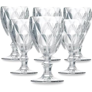 Imagem de Jogo 6 Taças de Vidro, Design Diamond Glass de Luxo, 330ml, Transparente, para Água, Sucos e Drinks