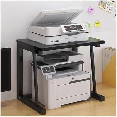 Imagem de Suporte de impressora, prateleira de madeira para mesa com moldura de metal, rack de armazenamento multifuncional para impressora, scanner, fax, micro-ondas (preto, 48 x 30 x 38 cm)