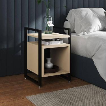 Imagem de Mesa De Cabeceira Industrial Marrocos Ferro Preto E Tampo Off-white