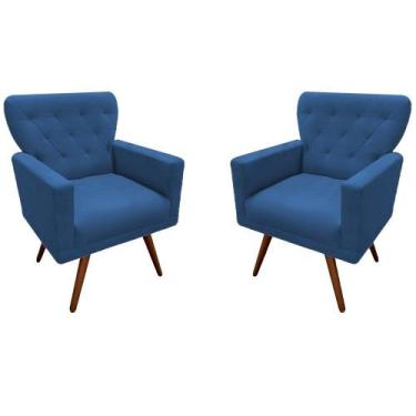 Imagem de Kit 2 Poltronas Decorativa Aurora Suede Azul Pés Madeira Mz Decor - Ma