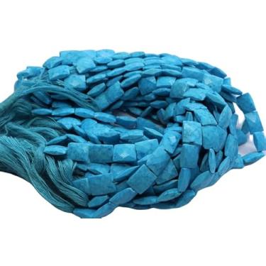 Imagem de Lady Works Fio de pedra natural turquesa indiana de 33 cm, contas facetadas de 7 x 9 mm para fazer joias DIY. | Beads_04825, conforme foto