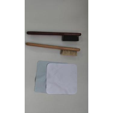 Imagem de Wiojtry Conjunto de 4 peças de polimento prateado, 2 escovas de crina de cavalo de limpeza de prata com 2 peças de kit de limpeza de joias de pano polido para trabalho detalhado, manchas de joias e