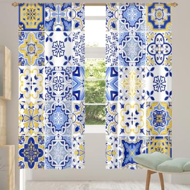 Imagem de 2 conjuntos de painéis cortinas étnicas transparentes com padrão mexicano, cortinas transparentes arejadas com filtro leve, painéis de cortina de porta e janela para sala de estar, quarto, jantar, 192