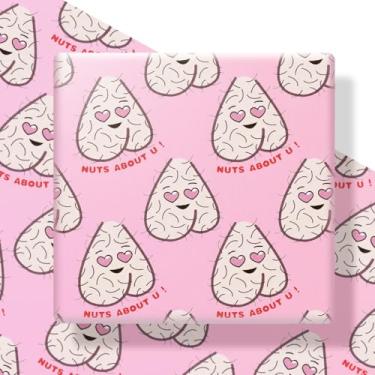 Imagem de Dawnrait Rolo de papel de embrulho engraçado de 12 folhas para adultos: NUTS ABOUT YOU - Saco de embrulho de presente a granel para homens e mulheres, lembrancinha de festa de aniversário e Natal | 50