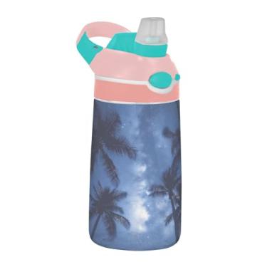Imagem de ATTX Garrafa de água Coconut Trees Starry Sky de 473 ml – Garrafa de água reutilizável Tritan Sports & Travel com canudo e tampa de bico pop-up #27