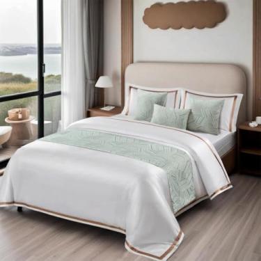 Imagem de Camas de cama e cachecóis, cachecol de cama jacquard luxuoso King protetor, respirável, lavável, resistente a rugas, sem rugas, poliéster premium, para hotel - azul claro|||45 * 240 cm para cama de