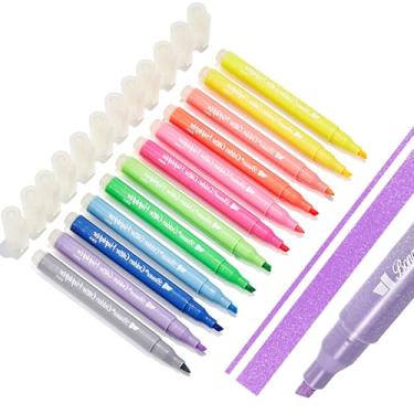 Imagem de BONACE 12 peças de marcadores de glitter, marcadores de brilho, marcadores de cores sortidas, ponta de cinzel sem sangramento, para agenda de diários, marcadores bíblicos, caderno (glitter dourado)